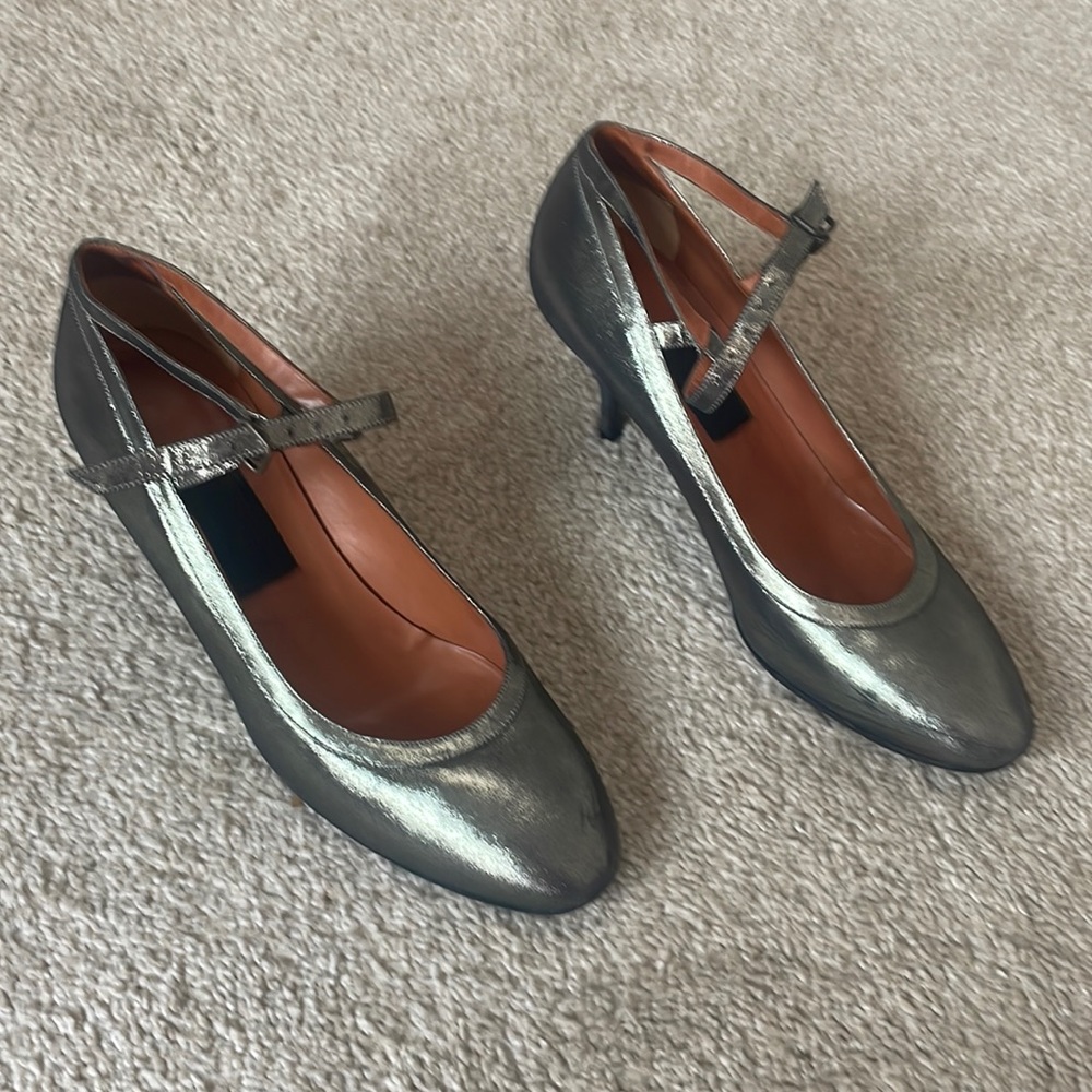 Lanvin Green Metallic Ankle Strap Heels